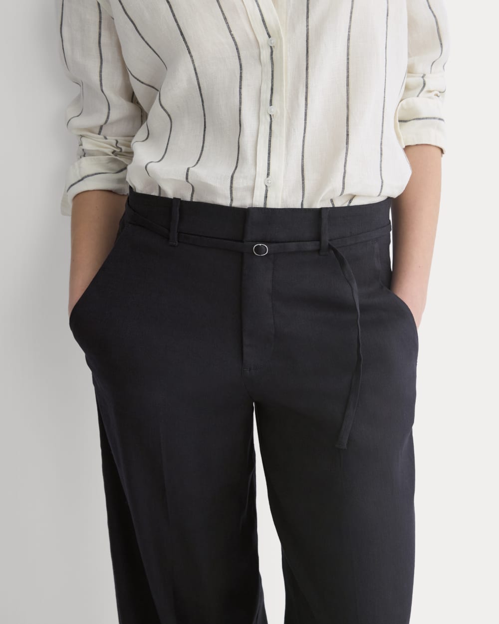 Wide-Leg Belted Pant in Stretch Linen | Black | Regular – Everlane