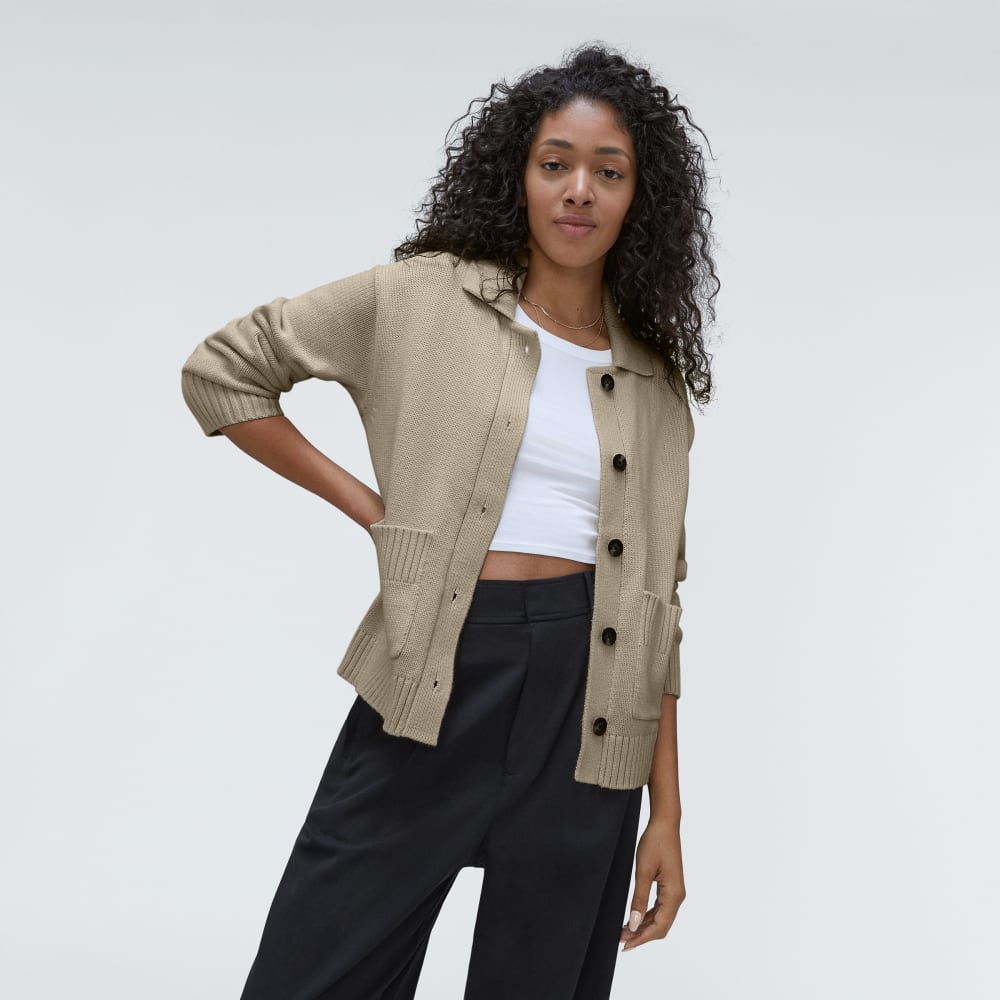 The Cotton Chore Sweater Jacket | Trench Coat Khaki – Everlane