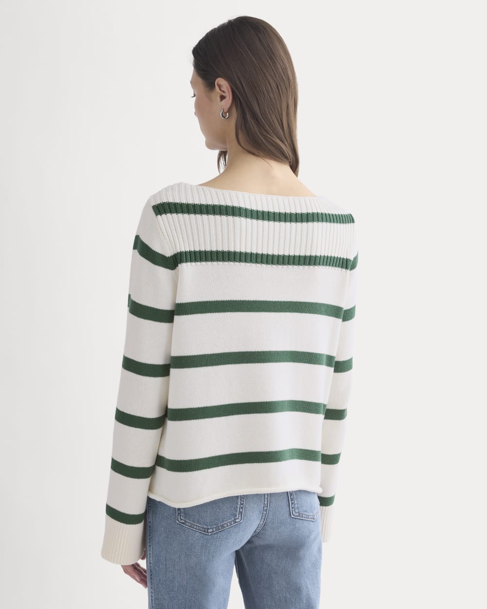 womens-striped-boatneck-sweater-cotton-hunter-green-bone