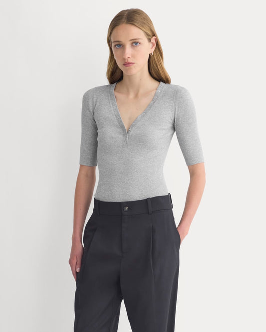 womens-luxe-rib-v-neck-henley-heathered-light-grey | primary