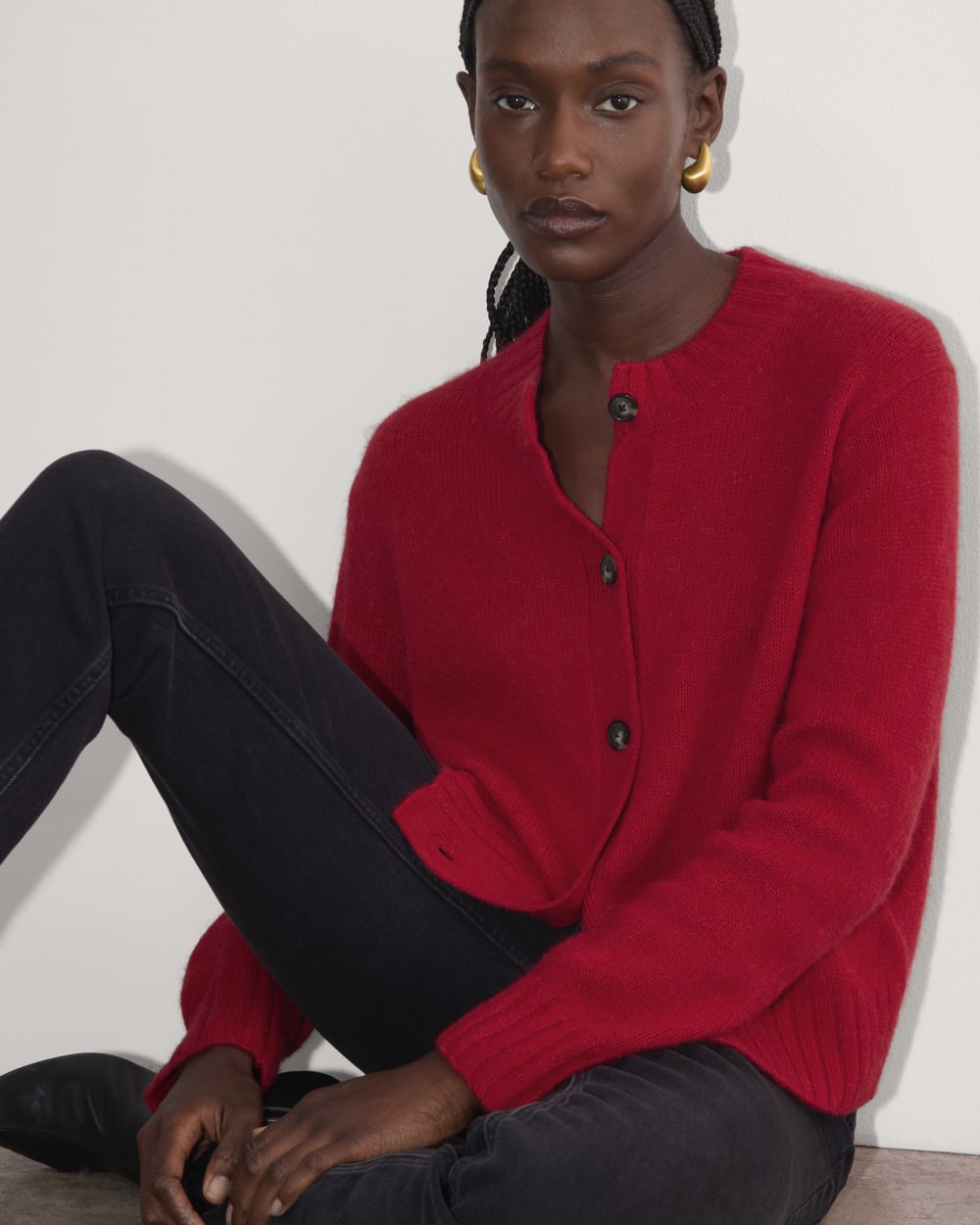 トップス SATUR / Alpaca Crew Neck Knit Cardigan Puff-sleeve Lightweight Alpaca Blend Cardigan Sweater For