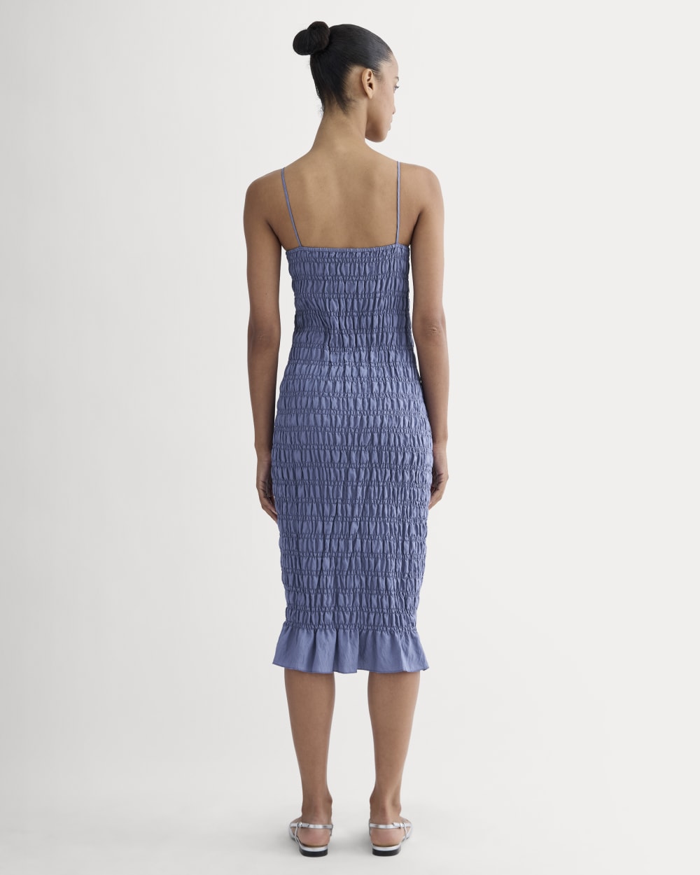 everlane smocked linen dress Everlane Smocked Column Dress In Blue Dusk, Size XXL, Viscose