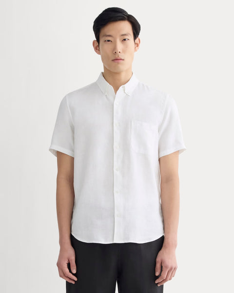 pleated front short sleeve dress shirt men white The Classic Short-Sleeve Shirt in Linen