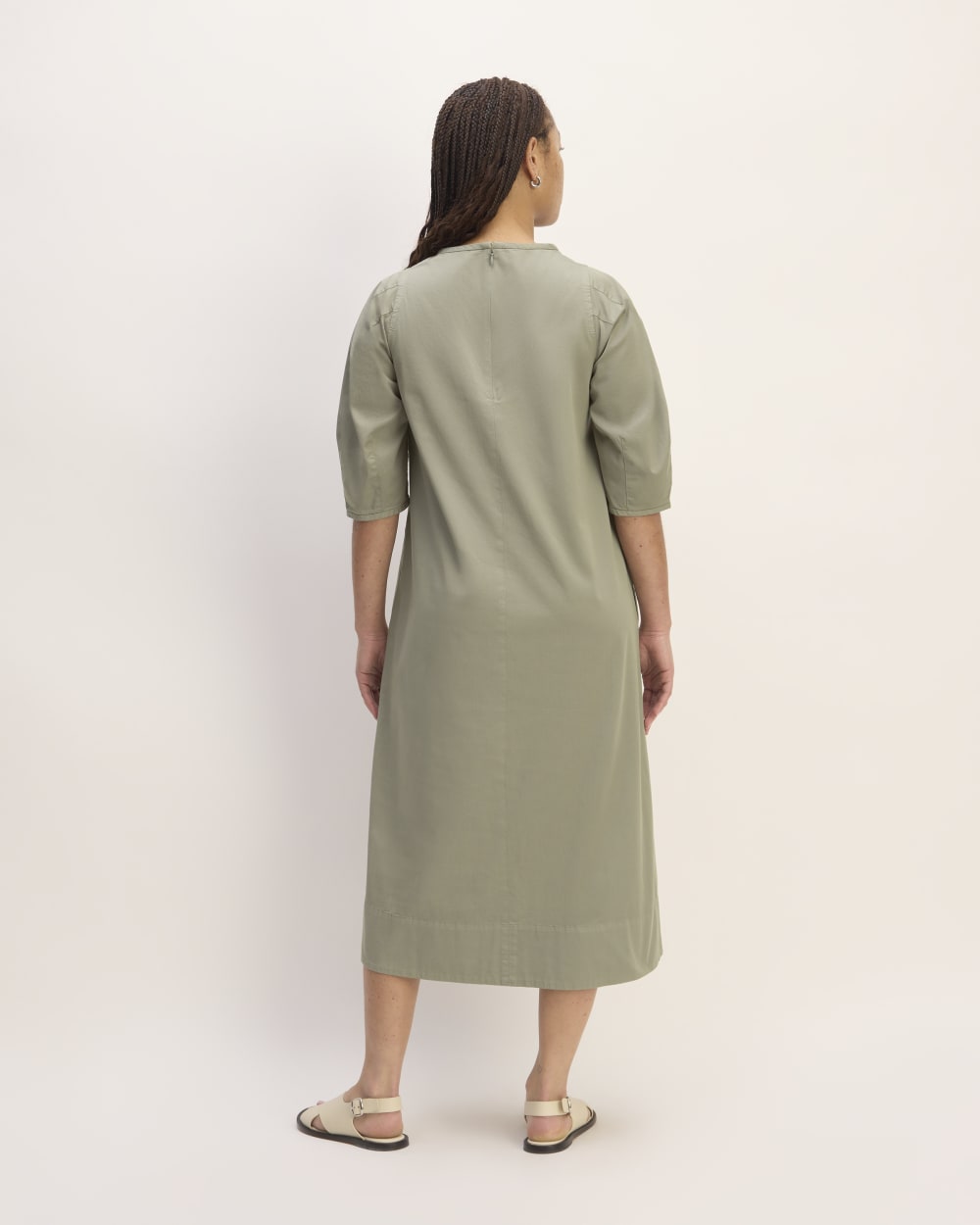 The Short-Sleeve Puff Midi Dress | Sage Green Everlane The Short-Sleeve Puff Midi Dress | Sage Green Everlane