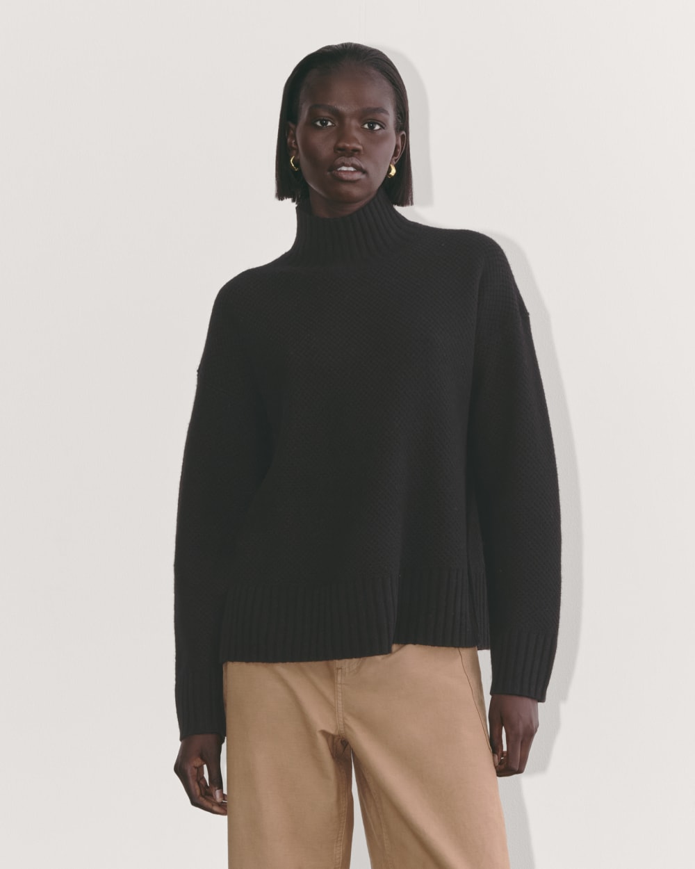 womens-wool-cashmere-honeycomb-funnel-sweater-black | primary