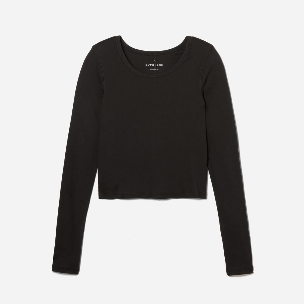 The Pima Micro-Rib Cropped Long-Sleeve Crew | Black – Everlane