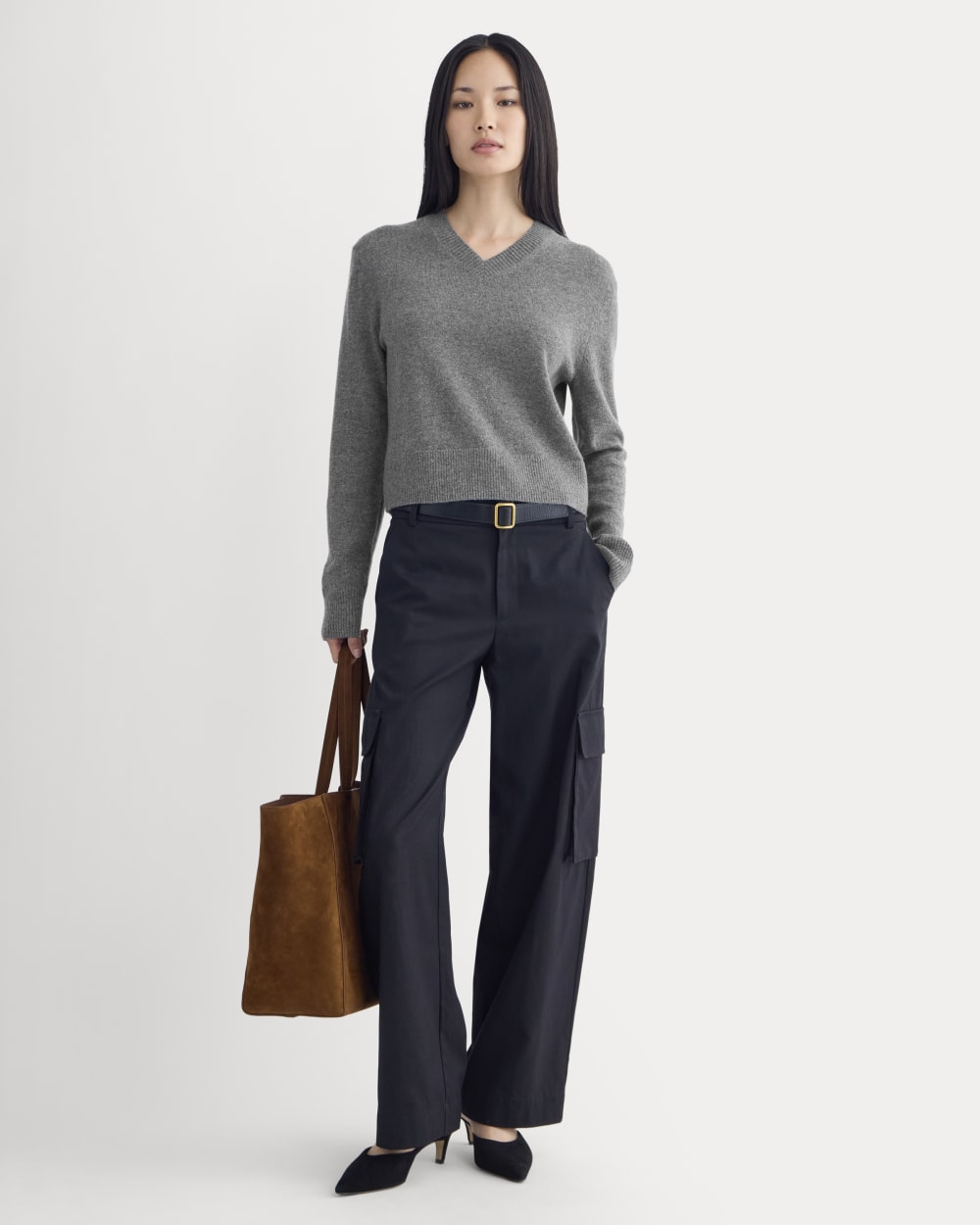 Cashmere Cropped High-V Sweater | Heather Charcoal – Everlane