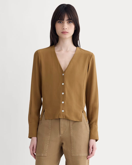 womens-v-neck-blouse-in-washable-silk-toffee | primary