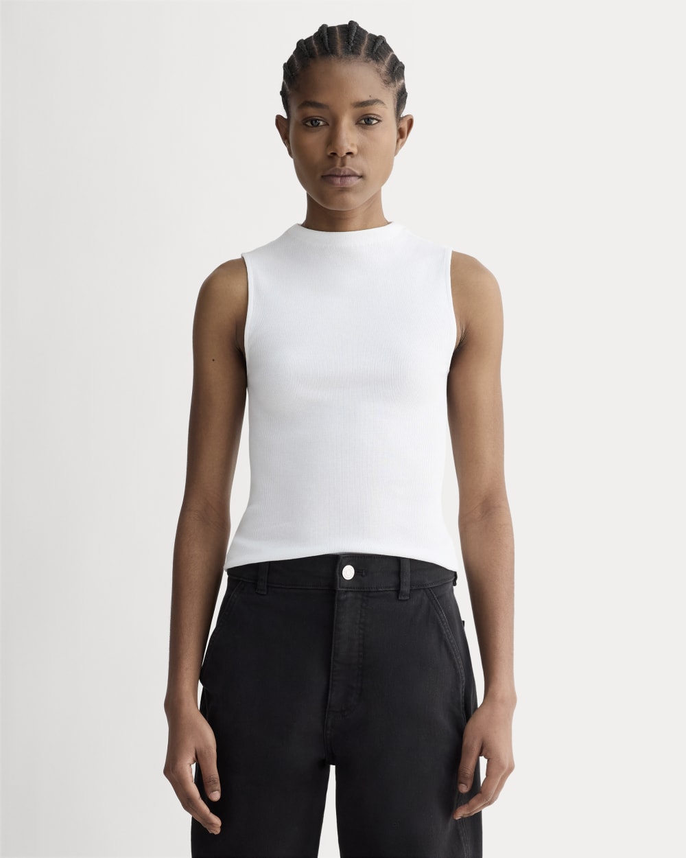 womens-supima-micro-rib-funnel-neck-tank-white | primary