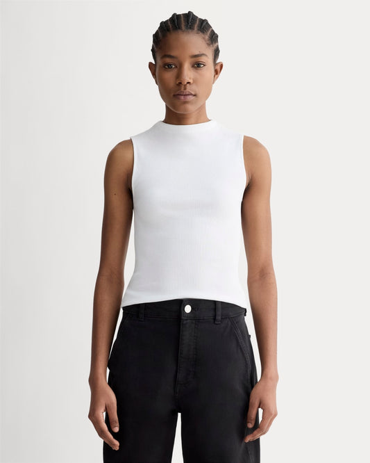 womens-supima-micro-rib-funnel-neck-tank-white | primary
