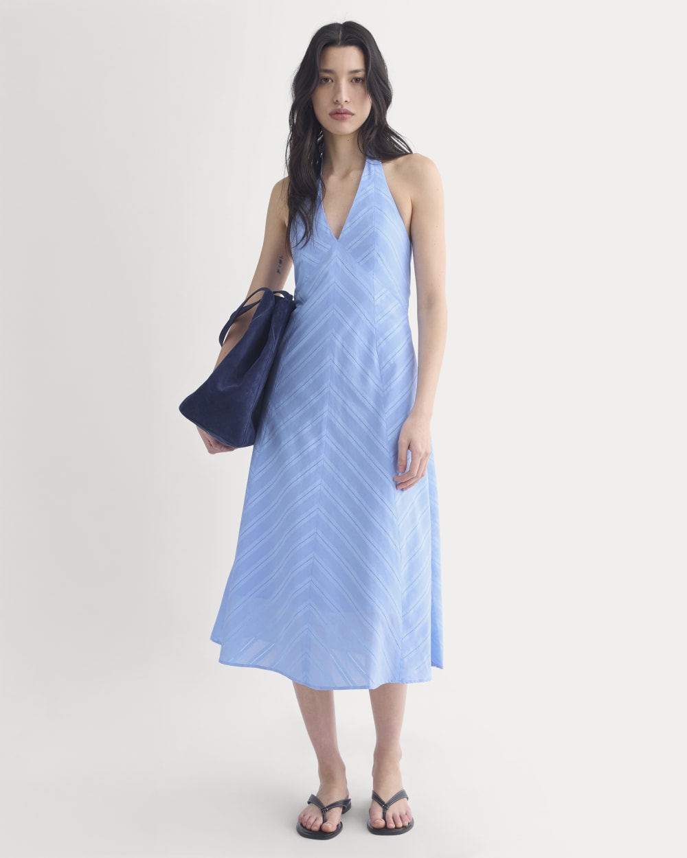 womens-textured-halter-midi-dress-open-air-blue | primary