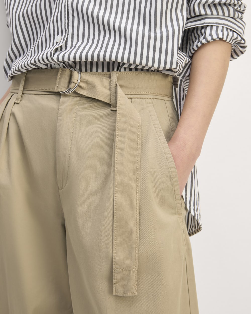 womens-pleated-wide-leg-chino-trench-coat-khaki