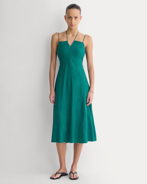 everlane seamed dress in stretch linen Everlane Deep V Seamed Dress, Stretch Linen, Black, Size 2, Viscose/Linen