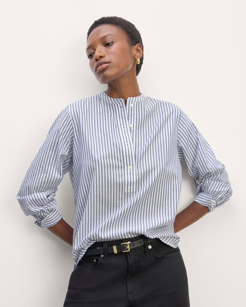The Henley Shirt in Silky Cotton | White / Bellwether Blue – Everlane