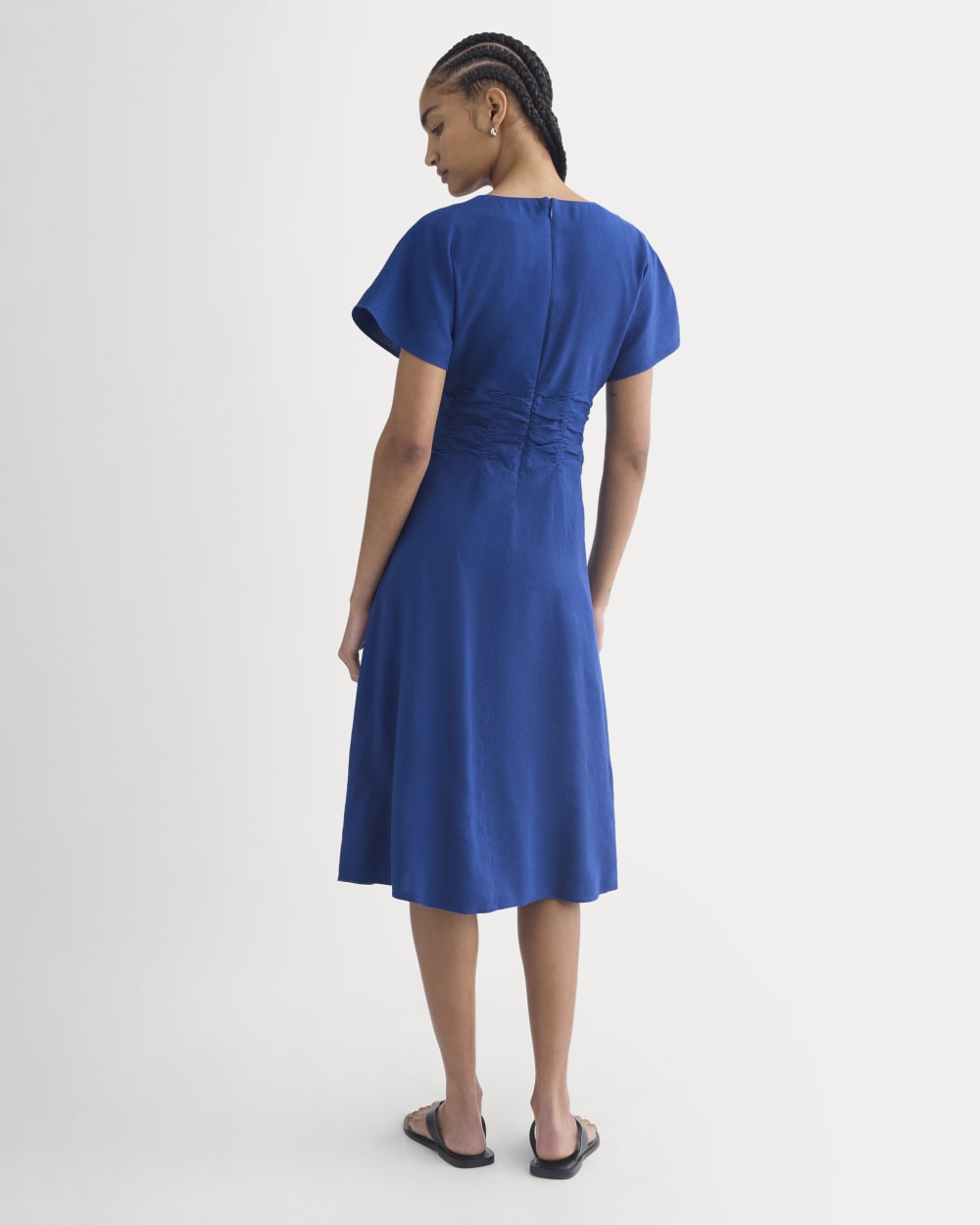 Cinched Dress in Stretch Linen | Estate Blue Cinched Dress in Stretch Linen | Estate Blue