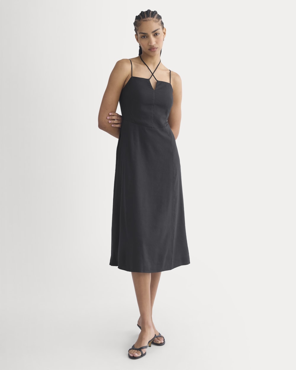 Tie-Neck Dress in Stretch Linen | Black Everlane Tie-Neck Dress in Stretch Linen | Black Everlane