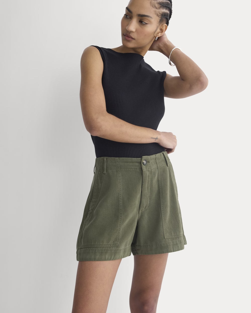 womens-tencel-darted-utility-short-olive-night | primary