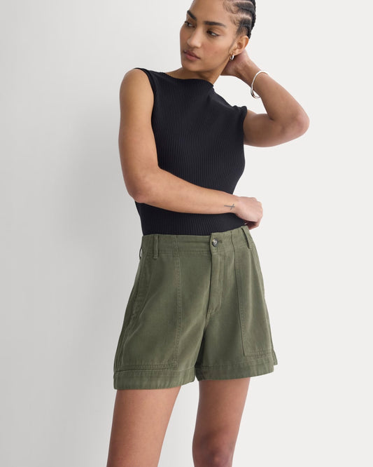 womens-tencel-darted-utility-short-olive-night | primary