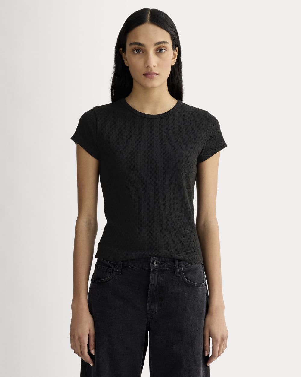 womens-pointelle-short-sleeve-tee-black | primary