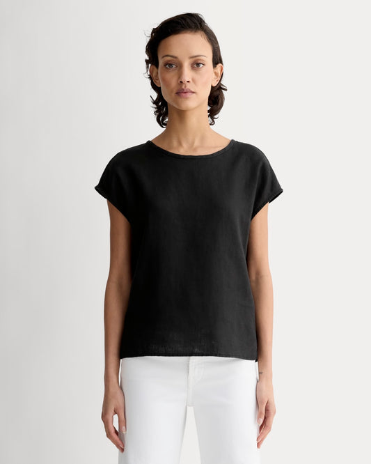 womens-linen-short-sleeve-crew-tee-black | primary