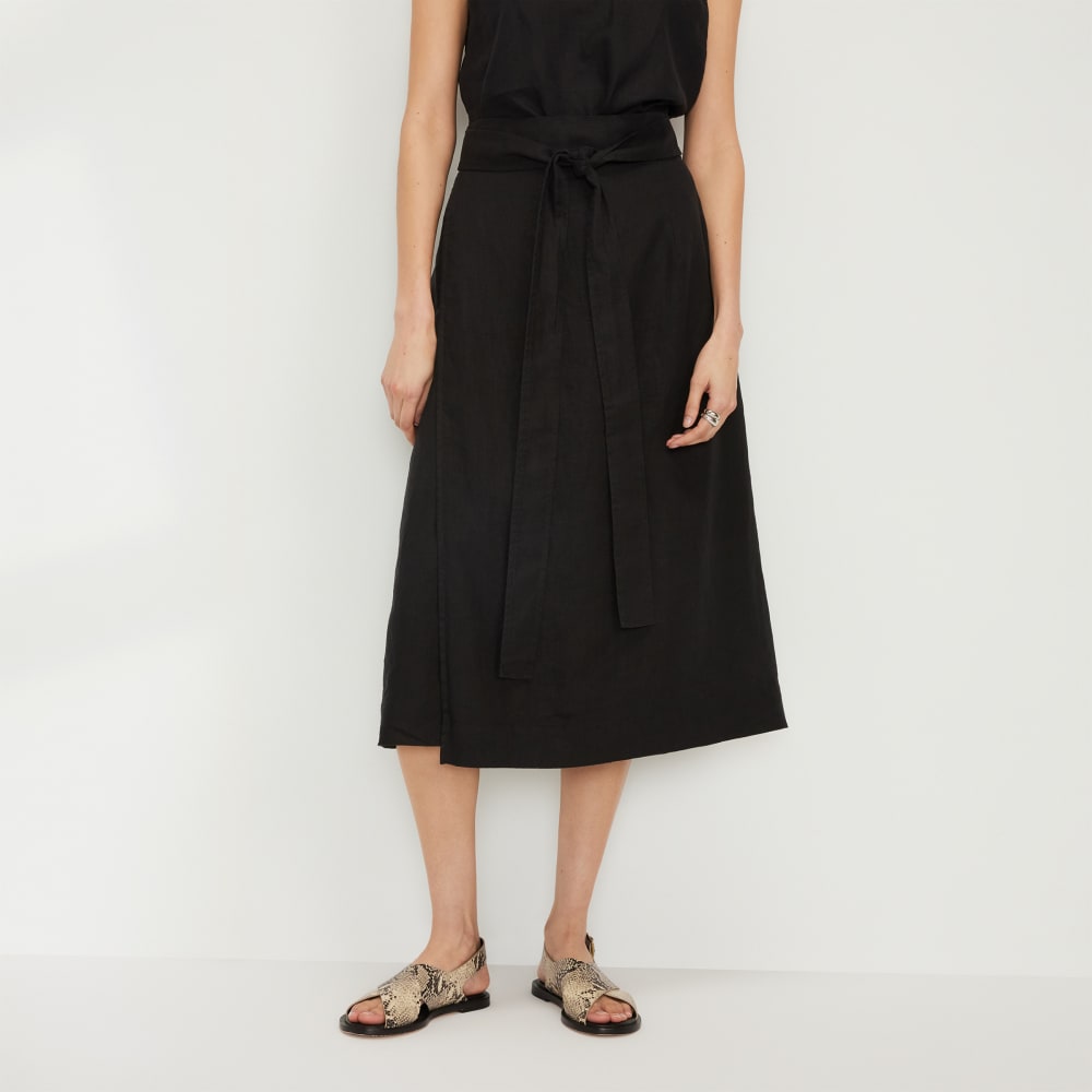 womens-linen-wrap-skirt-black | primary