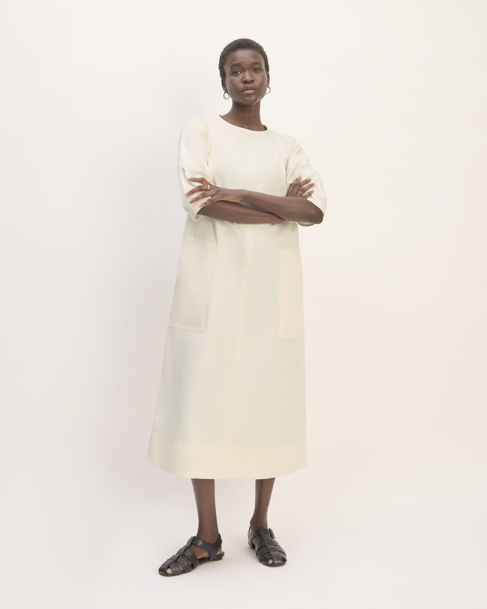 womens-short-sleeve-puff-midi-dress-bone | primary