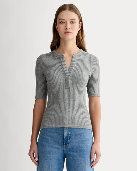 The Rib-Knit Short-Sleeve Henley | Mid Heather Grey – Everlane