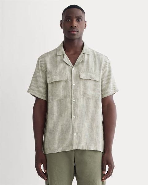 The Resort Shirt in Linen | Oil Green / White – Everlane
