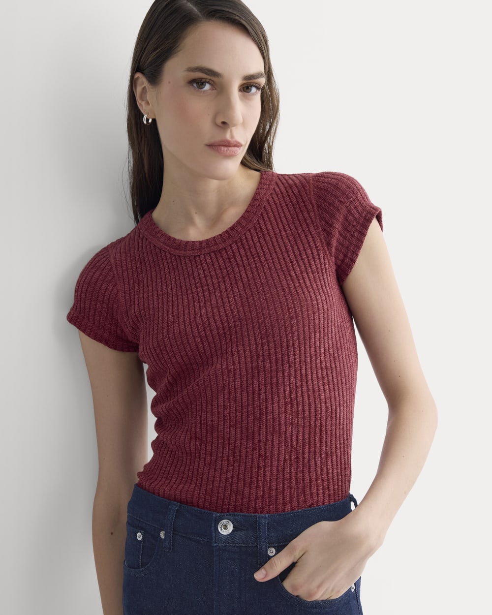 womens-rib-knit-organic-cotton-crew-pomegranate | primary