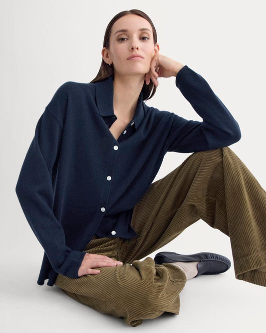 womens-cashmere-button-up-shirt-navy | primary