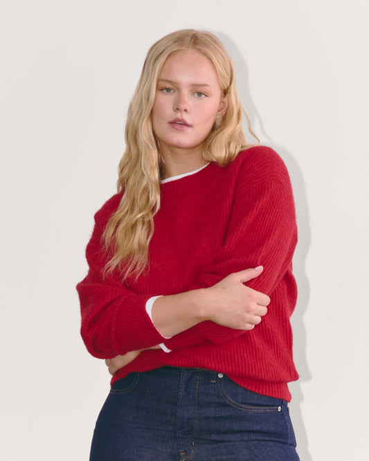 womens-alpaca-ribbed-cocoon-crew-berry-red | primary