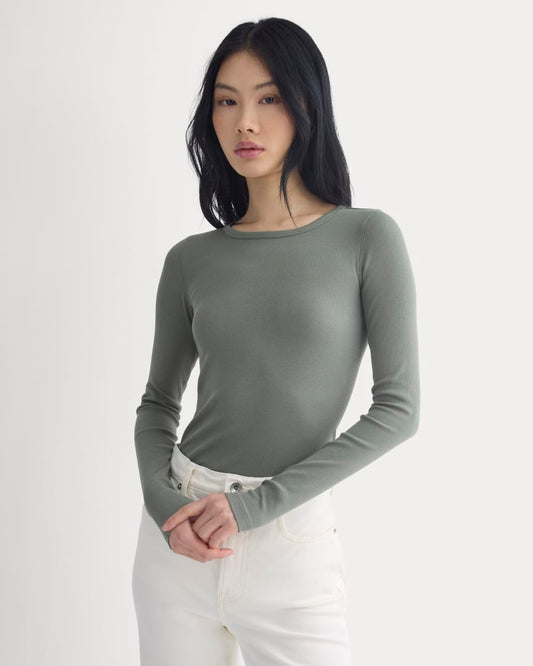 womens-supima-rib-long-sleeve-crew-agave-green | primary
