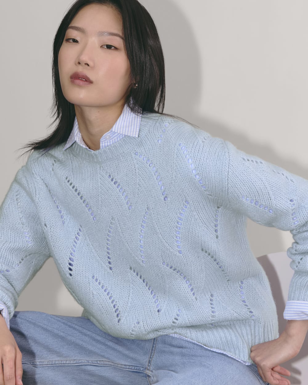 The Pointelle Sweater in Cloud | Chambray Blue – Everlane