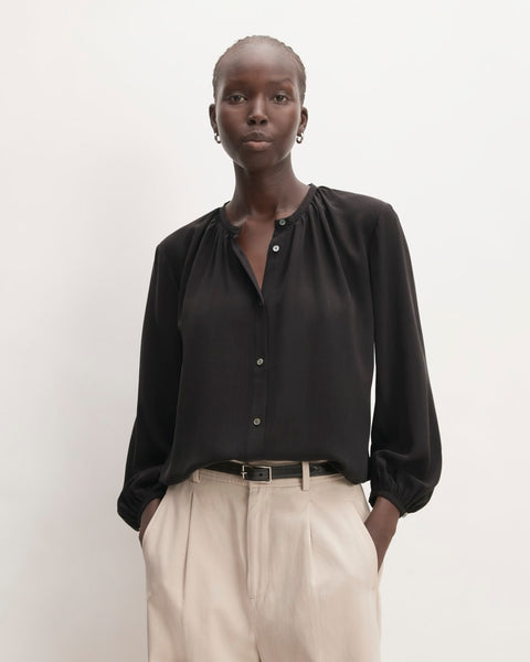 everlane silk shirt dress Notch Collar Shirtdress in Silk Georgette