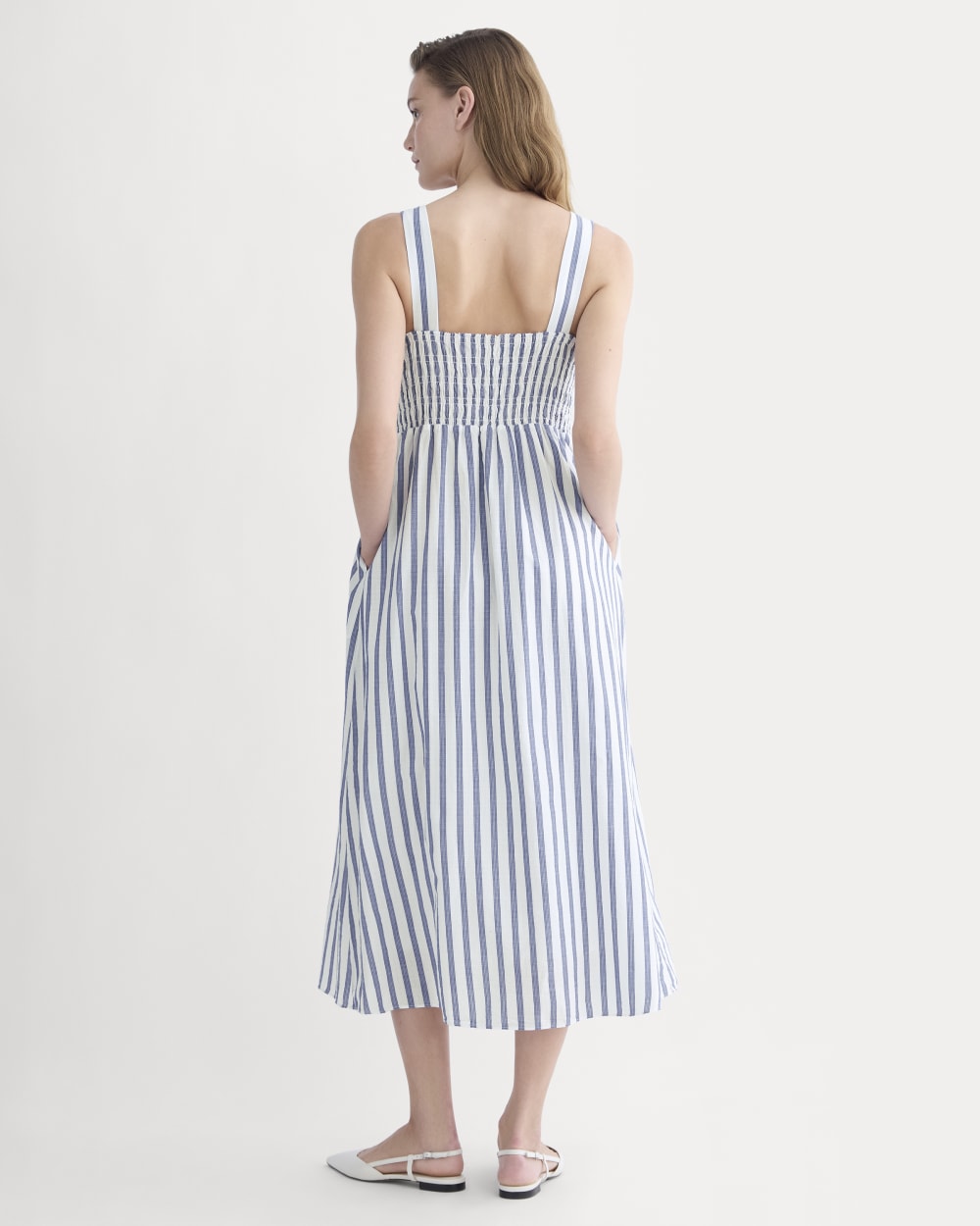 The Gauze Smock Dress | White / Mazarine Blue – Everlane