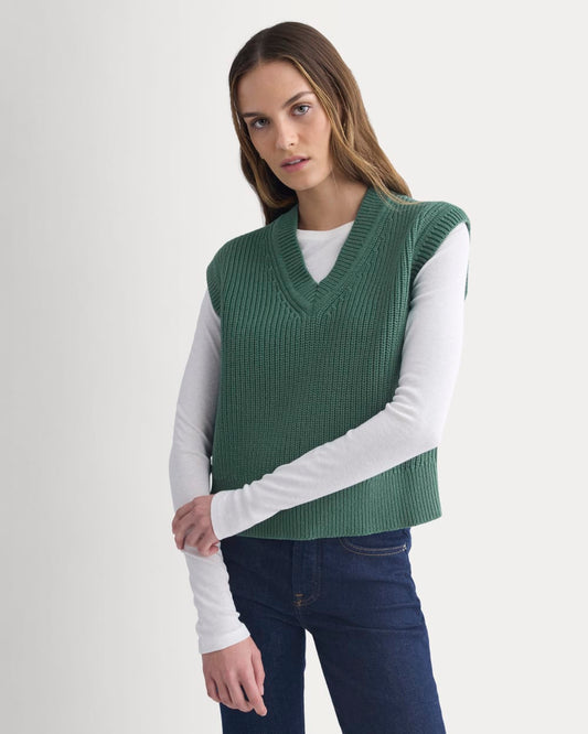 womens-ribbed-v-neck-vest-cotton-hunter-green | primary