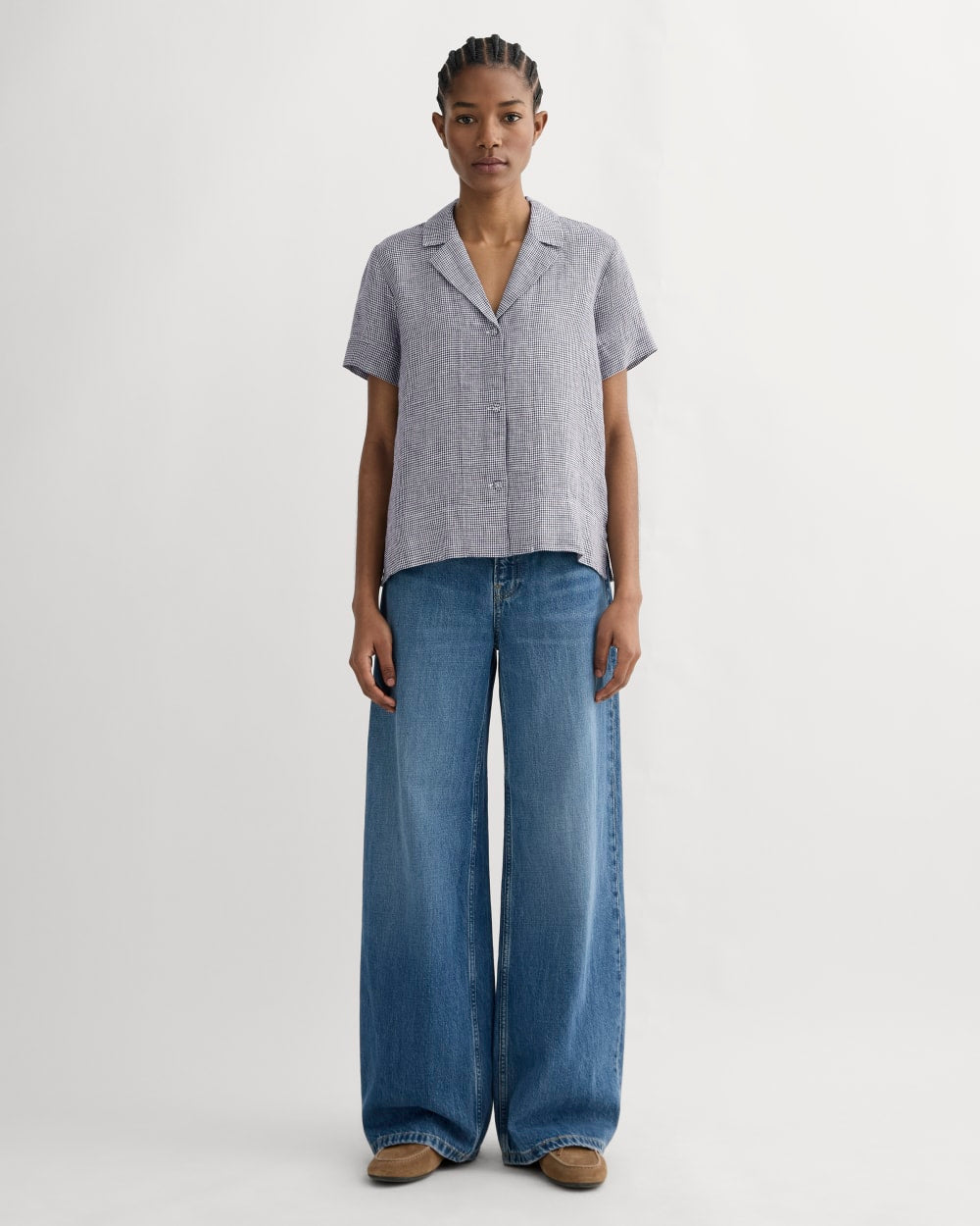 The Notch Shirt in Linen | Midnight Navy Gingham – Everlane