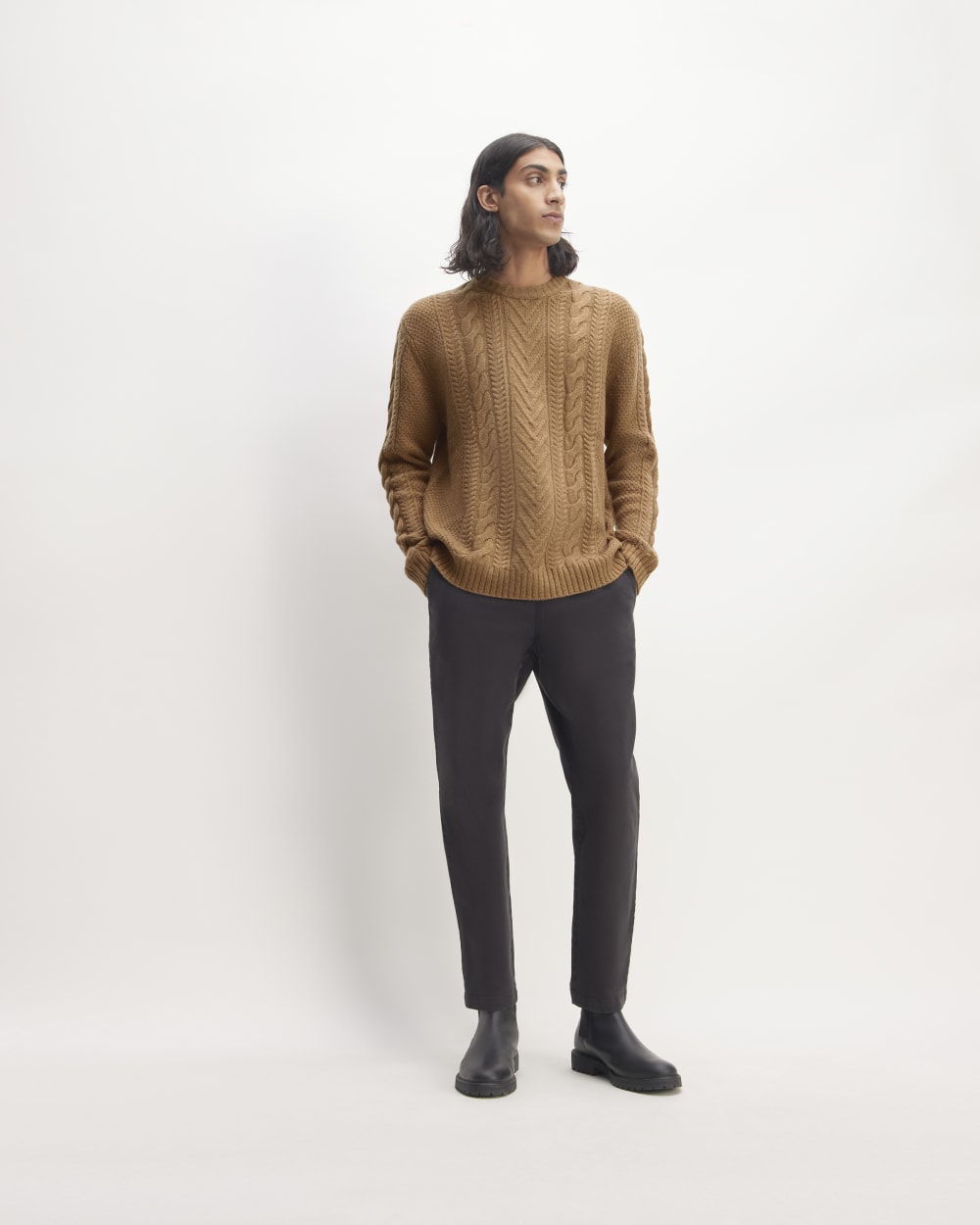 The Felted Merino Cable-Knit Crew | Deep Camel – Everlane