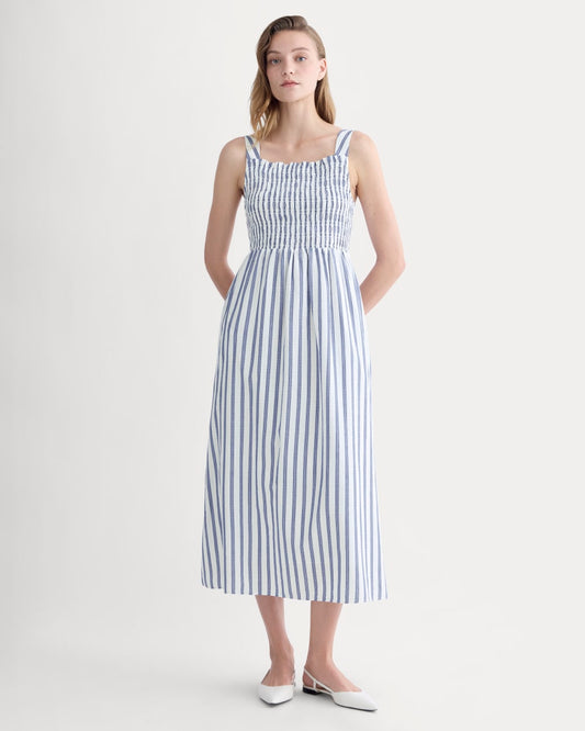 womens-gauze-smock-dress-white-mazarine-blue | primary