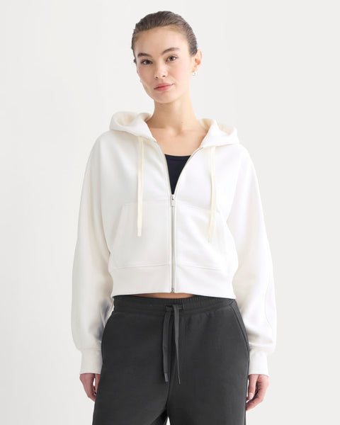 Luxe Fleece Full-Zip Cropped Hoodie | Bone – Everlane