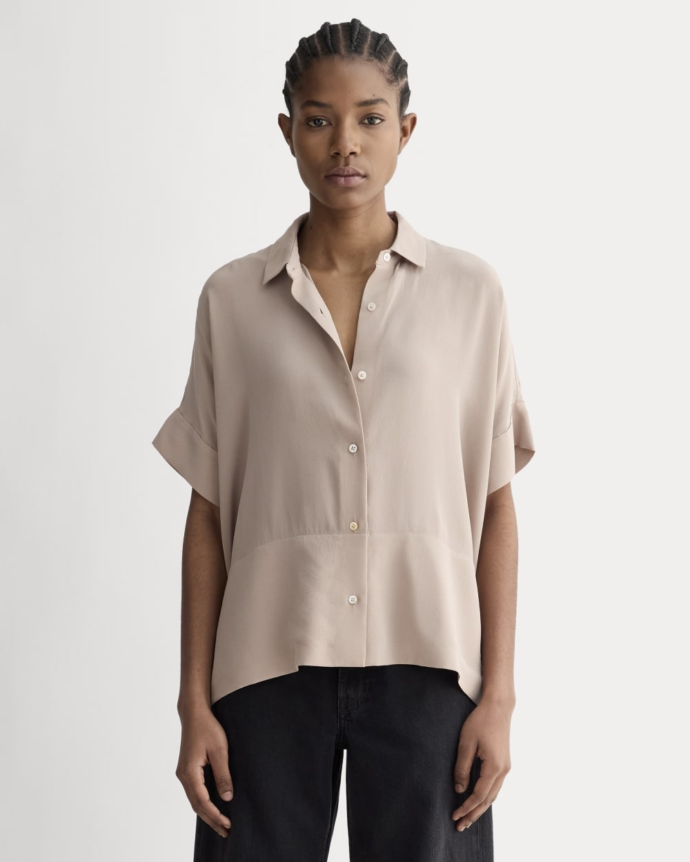 womens-clean-silk-ss-square-shirt-burnt-sugar | primary