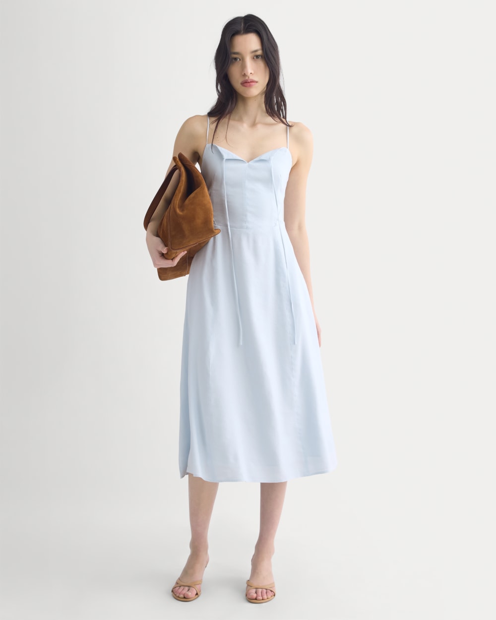 Tie-Neck Dress in Stretch Linen