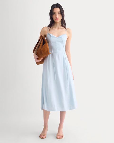 Everlane Tie-Neck Dress, Stretch Linen, Skywriting, Size 12 Everlane Tie-Neck Dress, Stretch Linen, Skywriting, Size 12