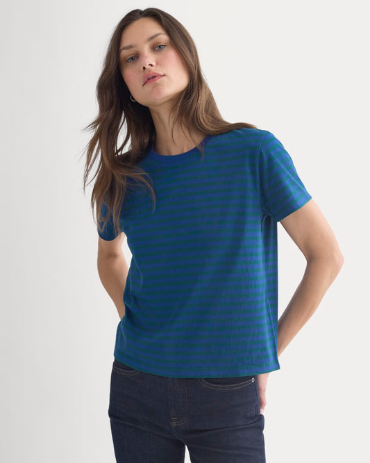 womens-organic-cotton-box-cut-tee-navy-peony-dark-sea-stripe | primary