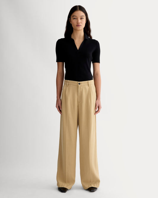 womens-tencel-twill-pleated-chino-classic-khaki | primary