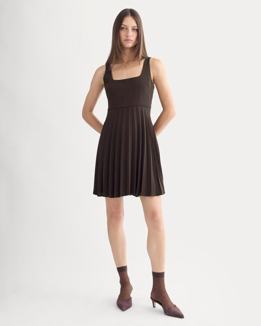 womens-drapey-crepe-mini-dress-dark-chocolate | primary