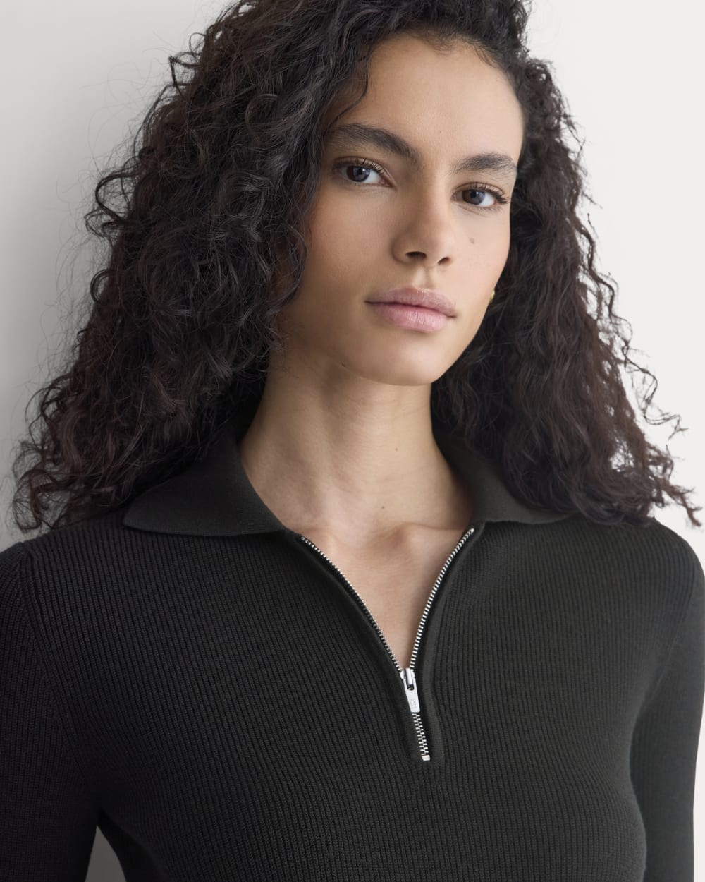 womens-knit-quarter-zip-polo-dress-black
