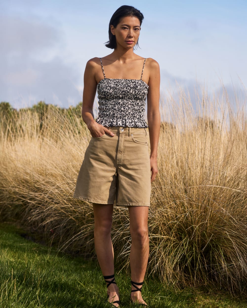 womens-long-a-line-short-garment-dyed-tan | editorial