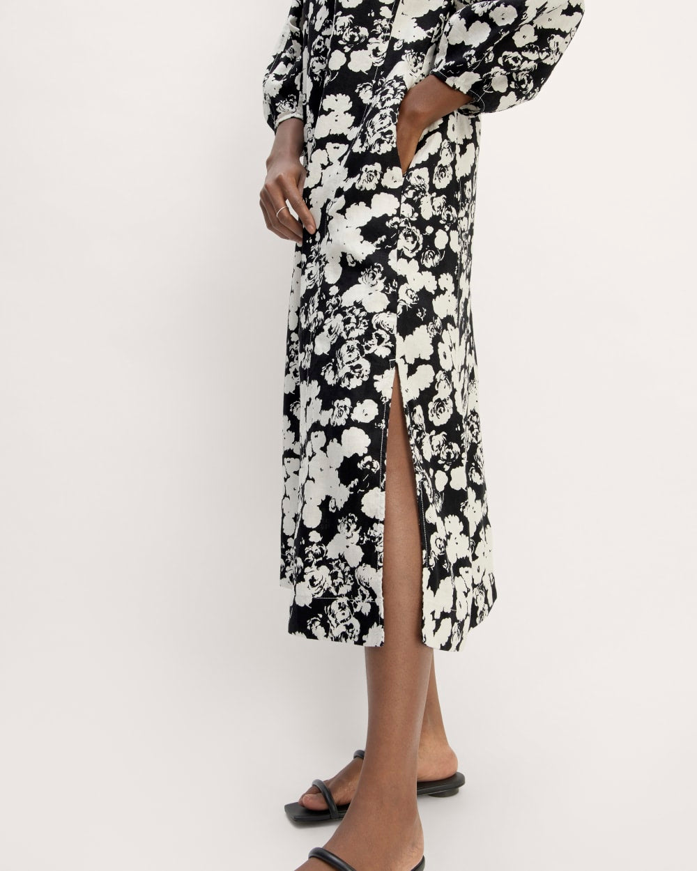 The Linen A-Line Midi Dress | Black / Bone Floral Everlane The Linen A-Line Midi Dress | Black / Bone Floral Everlane