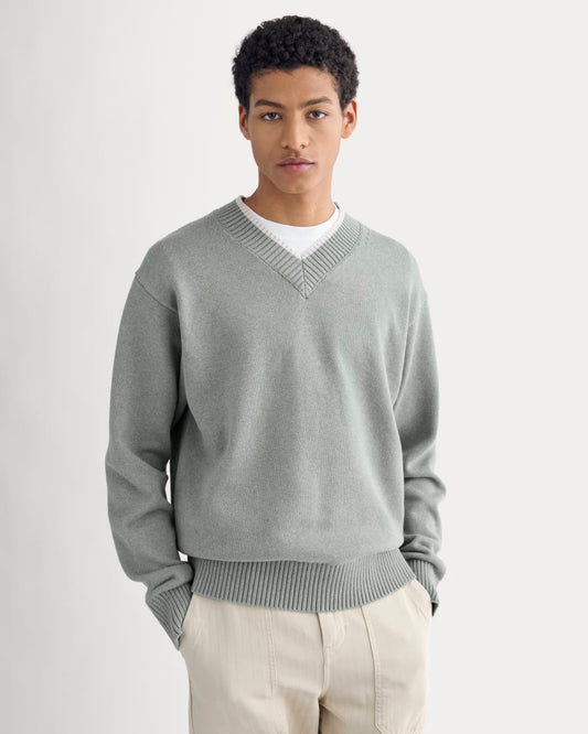 mens-relaxed-v-neck-sweater-cotton-heathered-lilypad | primary